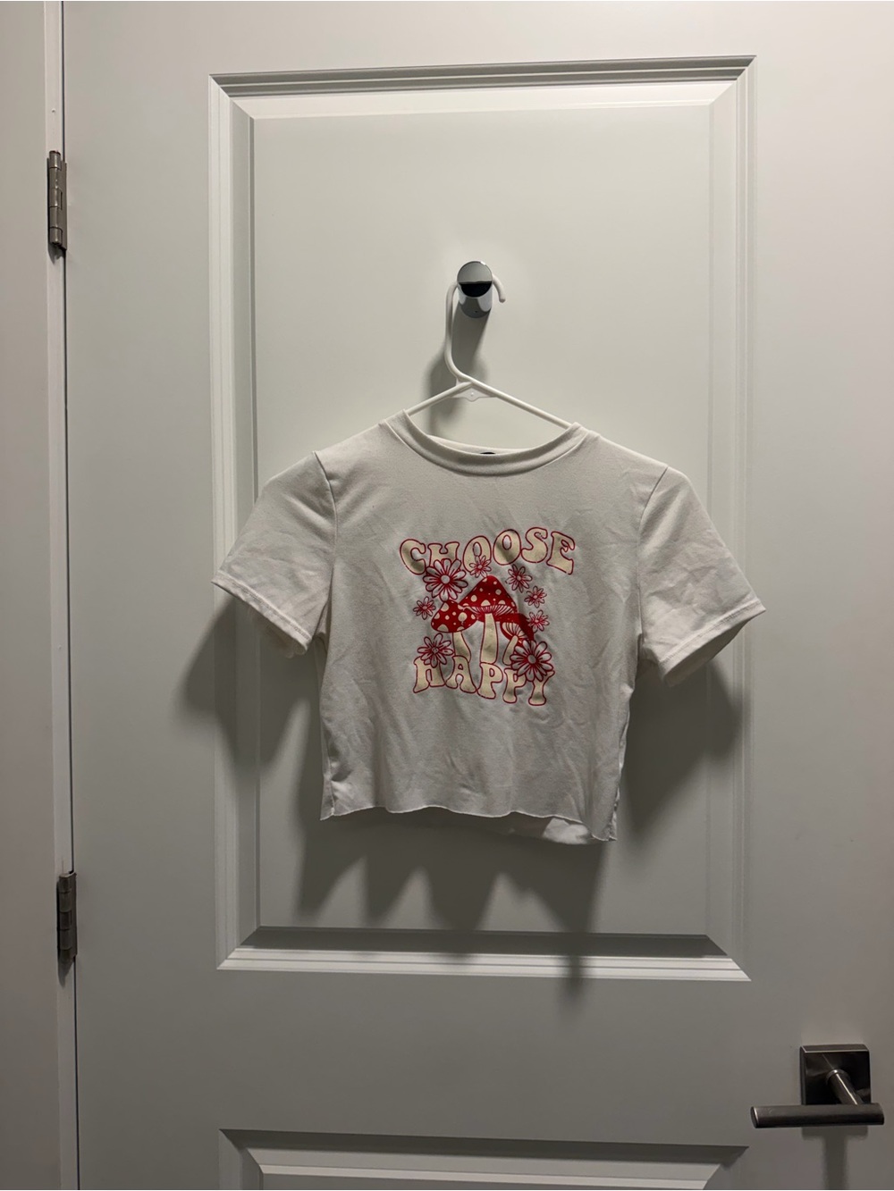White 'Choose Happy' Graphic Crop Tee